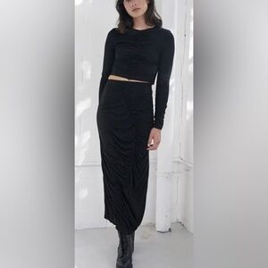 Ninety Percent Brushed Tencel Ruched Detail Skirt, Black, sz S
